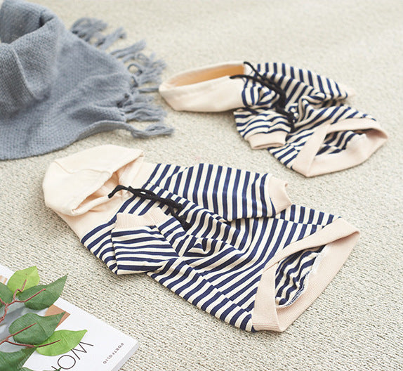 Dog T Shirt in Stripe Pattern - Nordic Blue and Ivory (With Hoodie / No Hoodie)