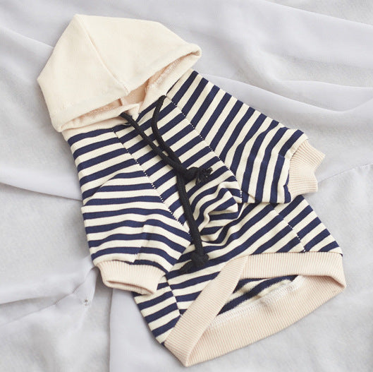 Dog T Shirt in Stripe Pattern - Nordic Blue and Ivory (With Hoodie / No Hoodie)