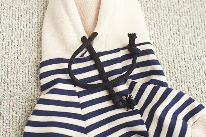 Dog T Shirt in Stripe Pattern - Nordic Blue and Ivory (With Hoodie / No Hoodie)