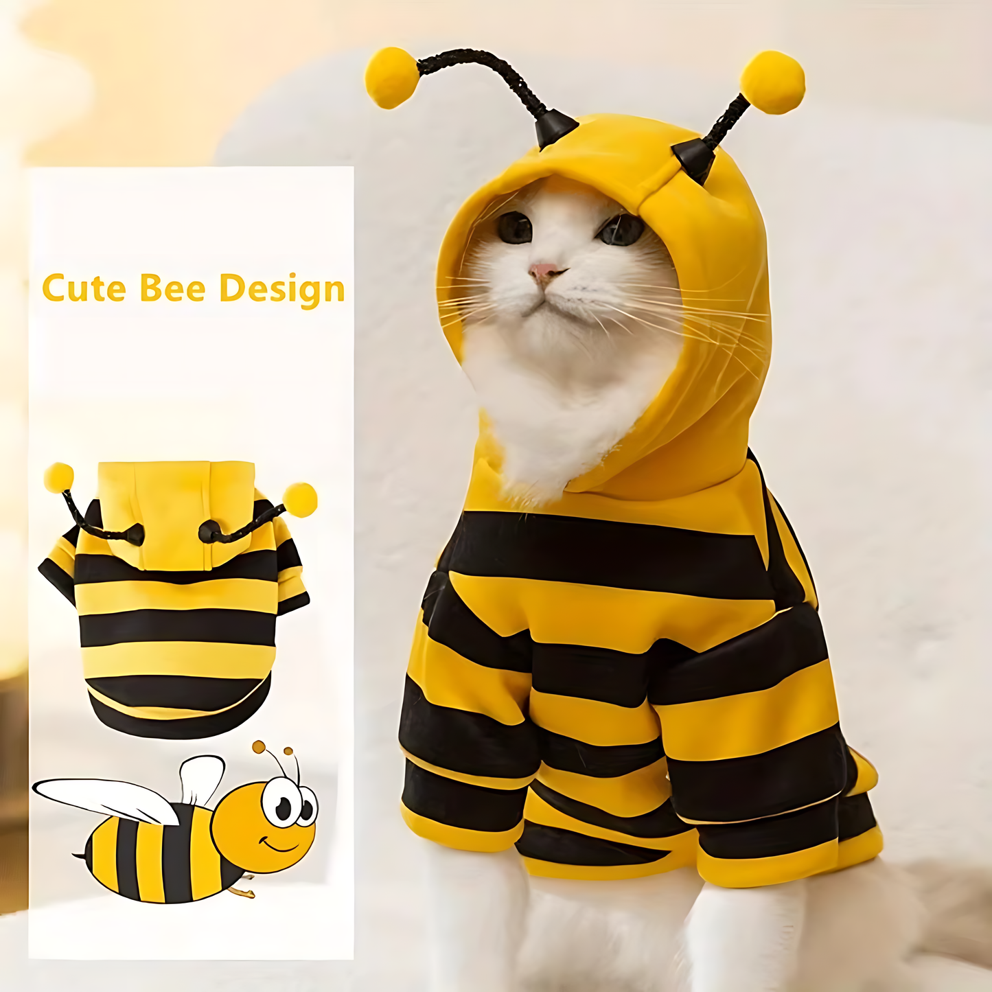 Bee Costume Pet Hoodie – Warm Winter Outfit for Dogs & Cats