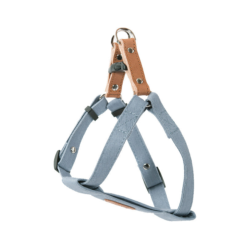 Sniff 100% Cotton Harness with leather and brass buckle - Light Denim Blue & Beige