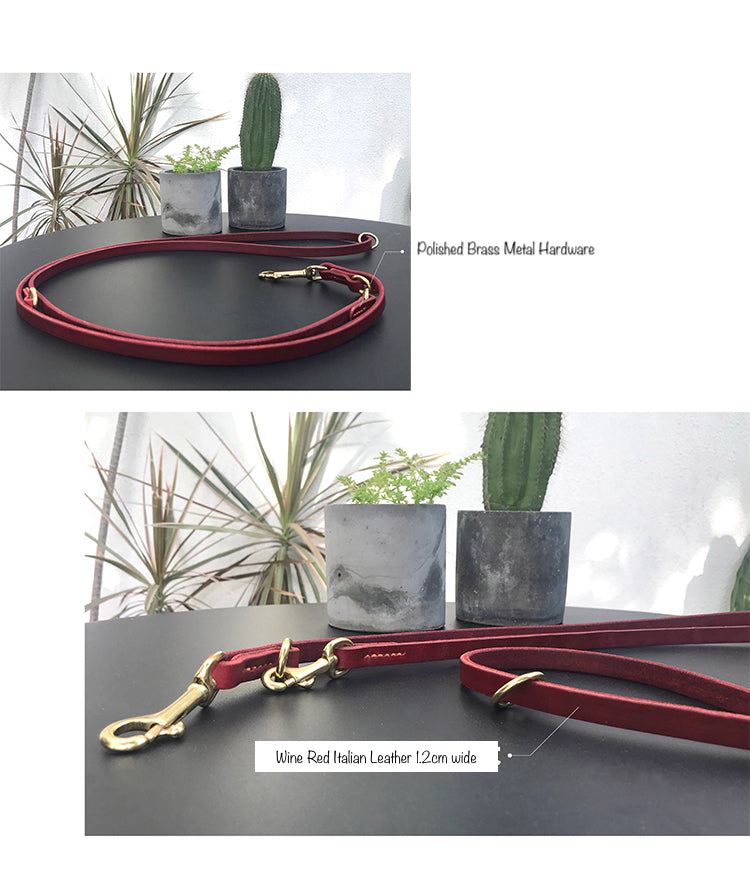 Italian Leather Multi Lead - Black / Wine Red