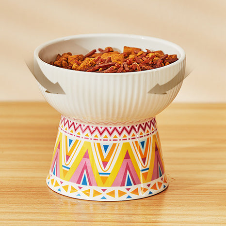 Elevated Pet Ceramic Bowl - Round in Bohemian Pattern