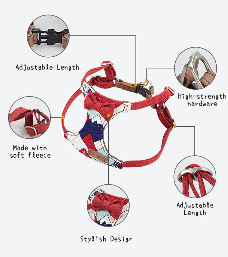 Japanese Puppy Tie - Dog Harness and Lead - Baby Pink / Lemon Yellow Pattern