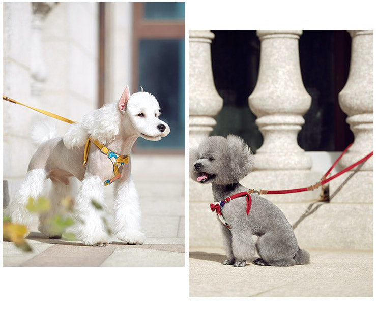 Japanese Puppy Tie - Dog Harness and Lead - Baby Pink / Lemon Yellow Pattern