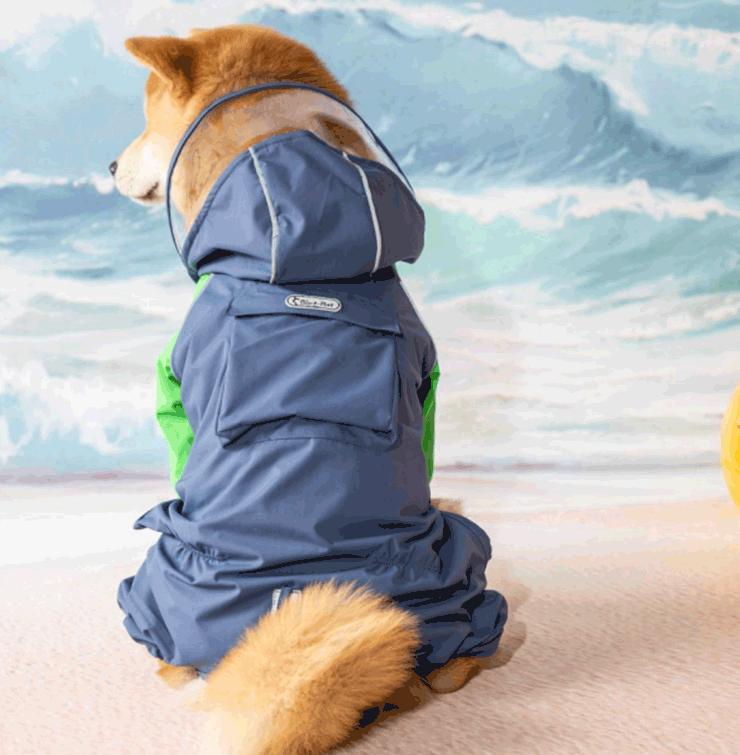 Japanese Design Full Body Light Weight Reflective Dog Raincoat
