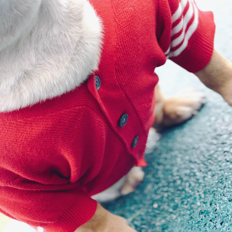 French Style Red Knitted Jumper with white stripes