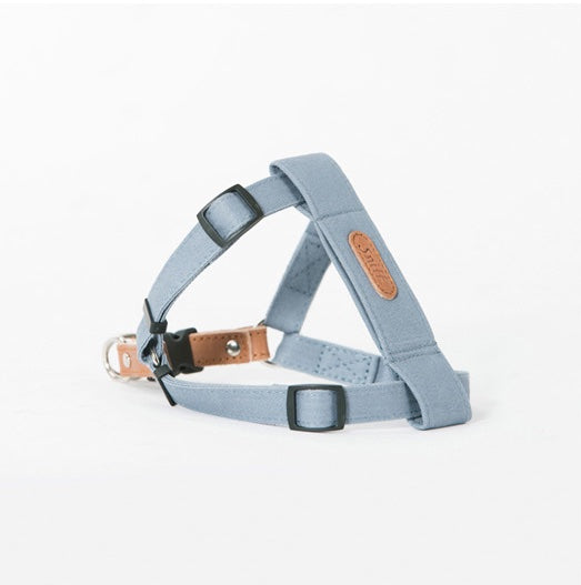 Sniff 100% Cotton Harness with leather and brass buckle - Light Denim Blue & Beige