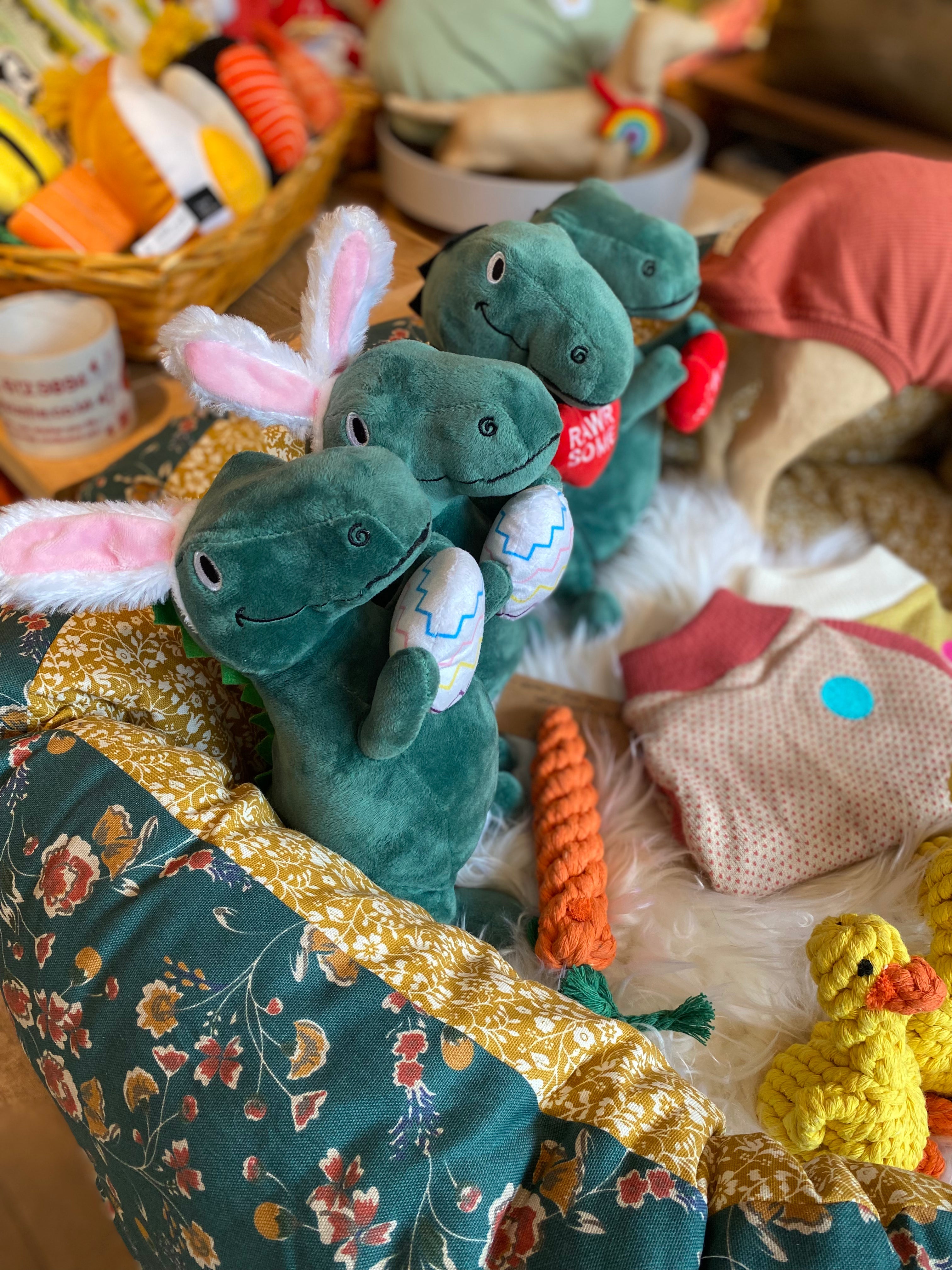 Dinosaur Soft Dog Toy with Bunny ears