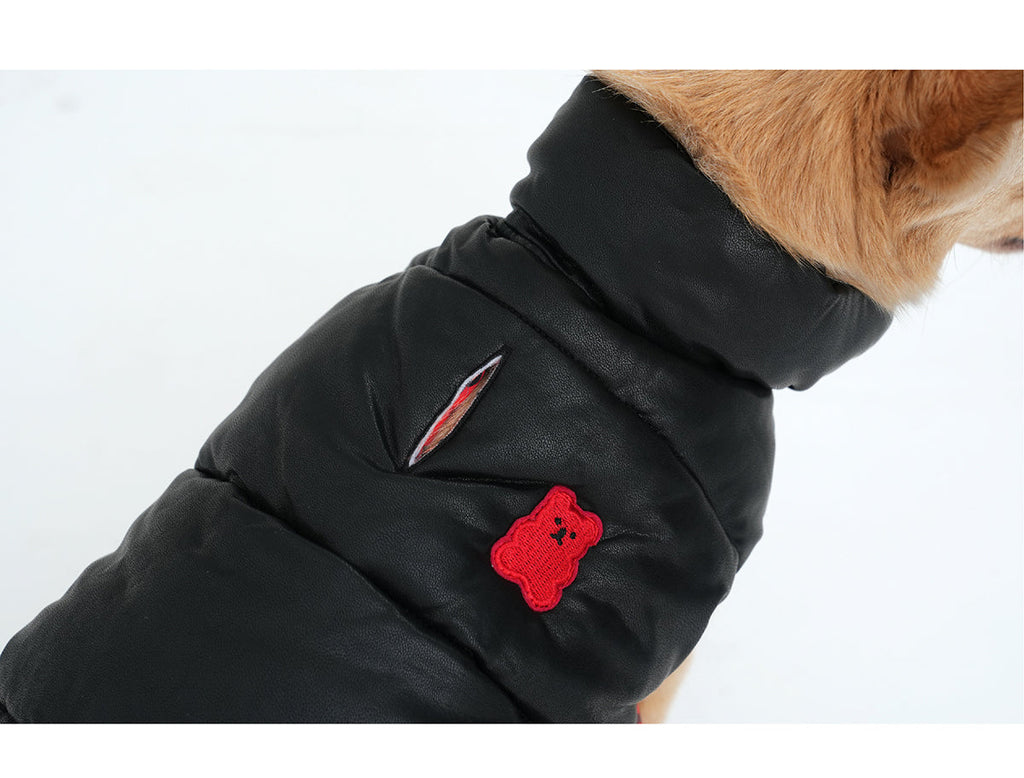 Korean Design Waterproof Teddy Bear Winter Eco Leather Puffer Jacket for Dogs / Cats