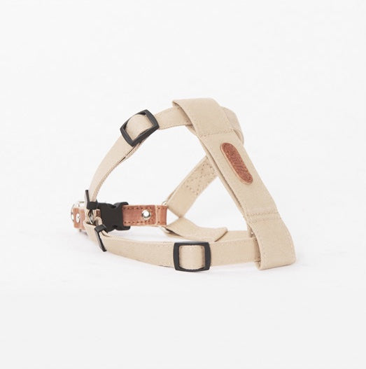 Sniff 100% Cotton Harness with leather and brass buckle - Light Denim Blue & Beige